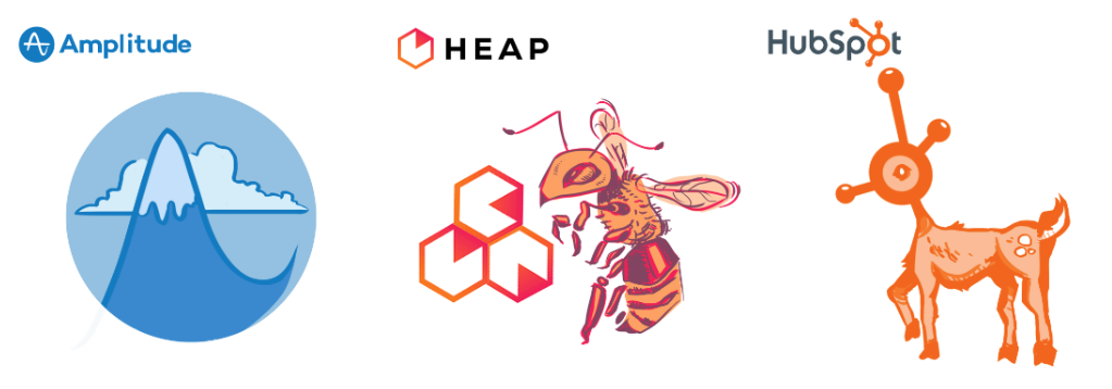 illustrations of amplitude, heap, hubspot logos